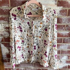 Jaclyn Smith Classic VTG 100%Silk Floral Garden Button-Down Boho Shirt XL Spring